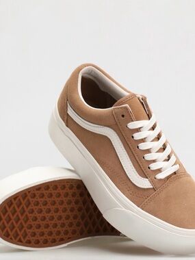 Vans Brown and White Old Skool Platform Sneakers